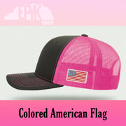 Neon Pink Trucker with Colored American Flag